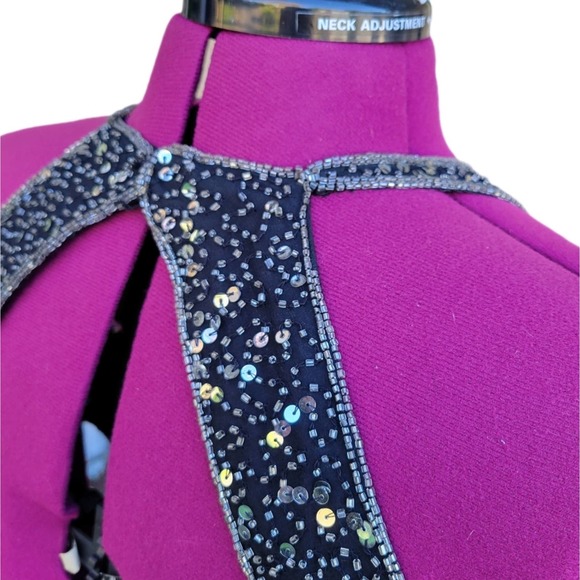 Scala Vintage Black Silk Beaded Sequin Backless Maxi Mermaid Gown Dress M - Picture 6 of 11